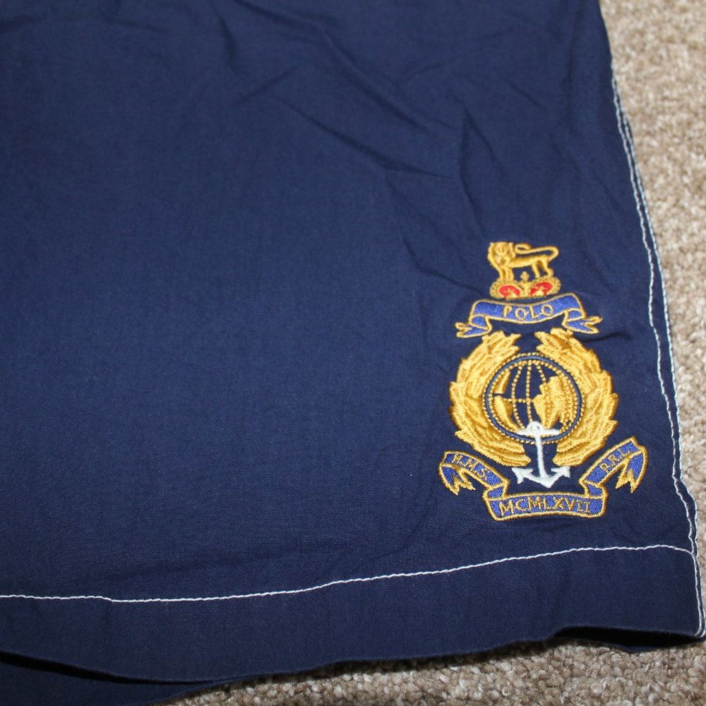 Polo Ralph Lauren Navy Blue White Stripe Board Shorts Swim Trunks Mens Size 34 - Picture 3 of 7